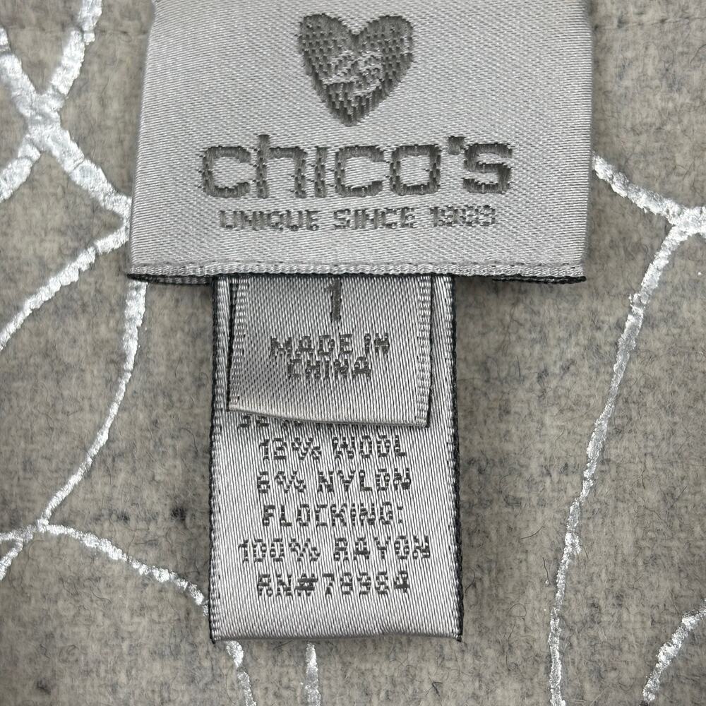 Chico's Reversible Jacket Blazer Size M Beige Brown Embroiderd Wool Blend Open - Picture 4 of 14